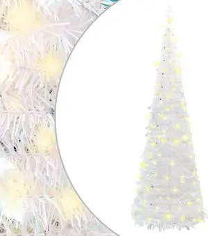 vidaXL Christmas Tree Artificial Christmas Tree with Stand Pop-up 100 LEDs White