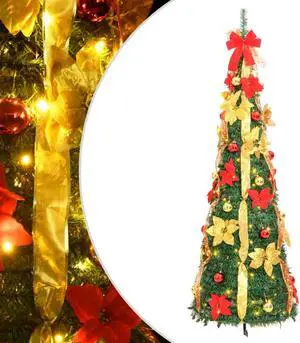 vidaXL Christmas Tree Artificial Christmas Tree with Stand Pop-up 100 LEDs Green