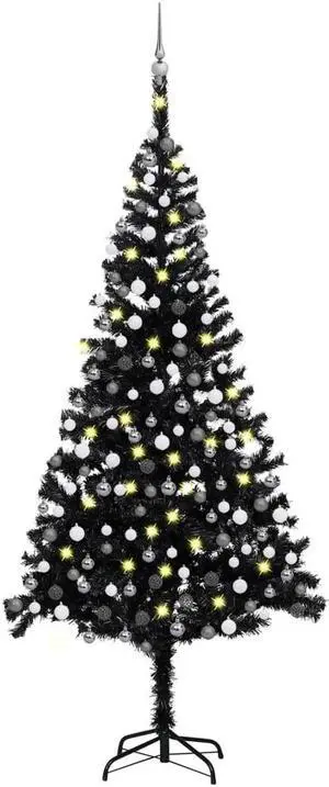 vidaXL Artificial Pre-lit Christmas Tree with Ball Set Xmas Tree Black PVC