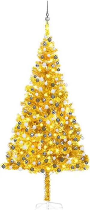 vidaXL Artificial Pre-lit Christmas Tree with Ball Set Xmas Tree Gold PET