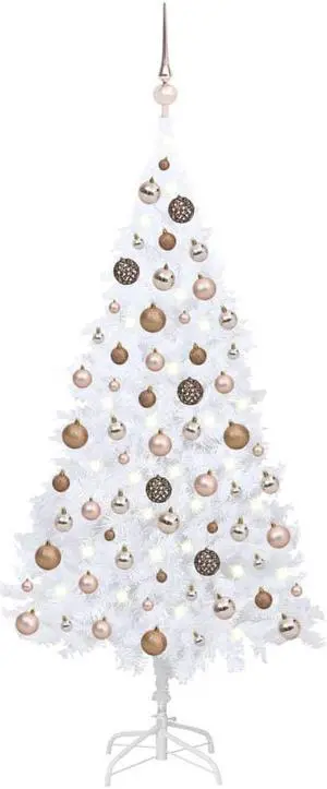 vidaXL Artificial Pre-lit Christmas Tree with Ball Set Xmas Tree White PVC