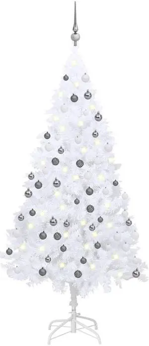 vidaXL Artificial Pre-lit Christmas Tree with Ball Set Xmas Tree White PVC