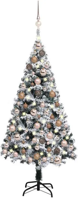 vidaXL Artificial Christmas Tree with LEDs&Ball Set Green 59.1" PVC Holiday