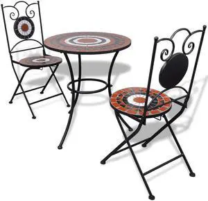vidaXL Bistro Set 3 Piece Round Table Set Ceramic Tile Terracotta and White