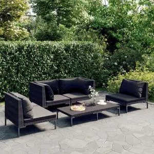 vidaXL Patio Lounge Set Outdoor Sectional Sofa 5 Piece Poly Rattan Dark Gray