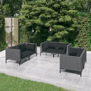 vidaXL Patio Lounge Set Outdoor Sectional Sofa 6 Piece Poly Rattan Dark Gray