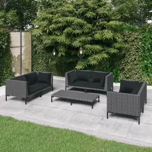 vidaXL Patio Lounge Set Outdoor Sectional Sofa 7 Piece Poly Rattan Dark Gray