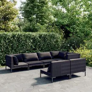 vidaXL Patio Lounge Set Outdoor Sectional Sofa 7 Piece Poly Rattan Dark Gray