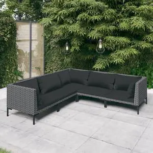 vidaXL Patio Lounge Set Outdoor Sectional Sofa 5 Piece Poly Rattan Dark Gray