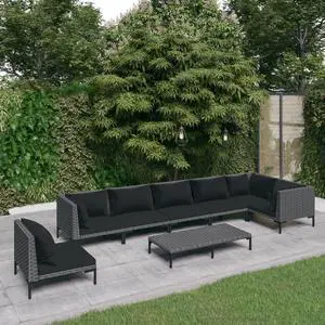 vidaXL Patio Lounge Set Outdoor Sectional Sofa 8 Piece Poly Rattan Dark Gray