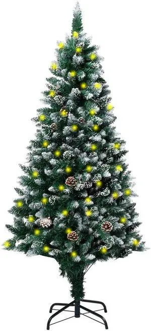 vidaXL Christmas Tree Artificial Xmas Tree with LEDs Pinecones and White Snow