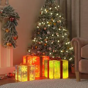 vidaXL Christmas Decoration 3 Pcs Christmas Lighted Gift Box 64 LEDs Warm White