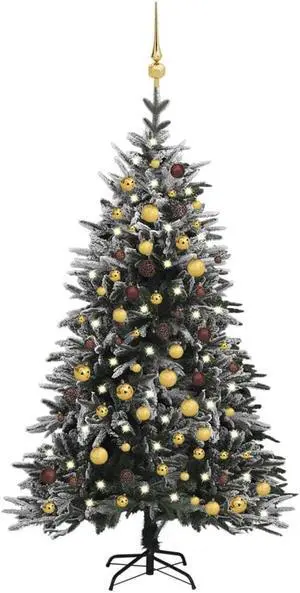 vidaXL Artificial Christmas Tree LED&Ball Set&Flocked Snow Decoration PVC&PE