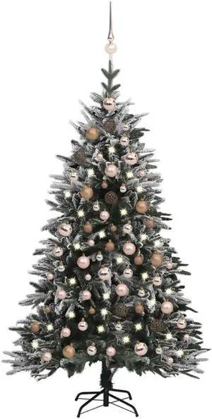 vidaXL Artificial Christmas Tree LED&Ball Set&Flocked Snow Decoration PVC&PE