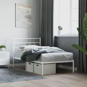 vidaXL Metal Bed Frame with Headboard Bedroom Furniture White 59.1"x78.7"