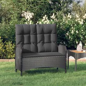 vidaXL Patio Bench Porch Seating Outdoor Bench with Cushions Poly Rattan Black