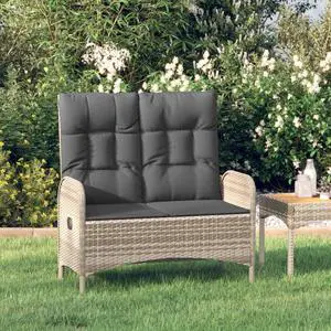 vidaXL Patio Bench Porch Seating Outdoor Bench with Cushions Poly Rattan Gray