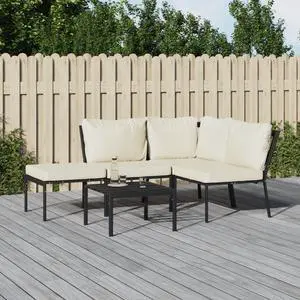 vidaXL Patio Furniture Set 5 Piece Sectional Sofa with Sand Cushions Steel