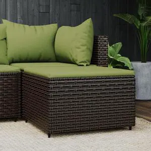 vidaXL Patio Ottoman Patio Wicker Footstool with Cushion Brown Poly Rattan