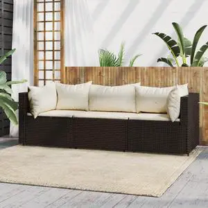 vidaXL Outdoor Sofa 3 Piece Sectional Sofa Garden Seating Brown Poly Rattan