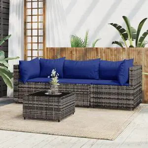 vidaXL Patio Furniture Set 4 Piece Patio Sofa with Cushions Gray Poly Rattan