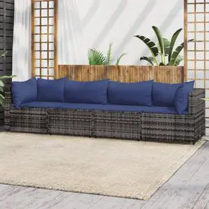vidaXL Patio Furniture Set 4 Piece Patio Sofa with Cushions Gray Poly Rattan