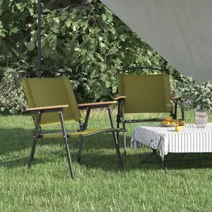 vidaXL Camping Chair 2 Pcs Outdoor Folding Camping Chair Green Oxford Fabric
