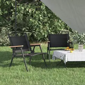 vidaXL Camping Chair 2 Pcs Outdoor Folding Camping Chair Black Oxford Fabric
