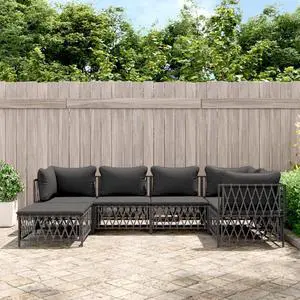 vidaXL Patio Furniture Set 6 Piece Sectional Sofa with Cushions Anthracite Steel