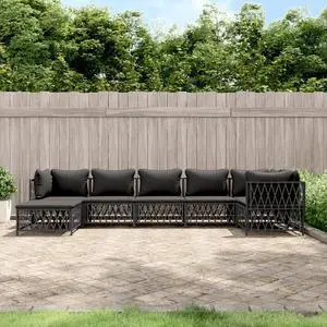 vidaXL Patio Furniture Set 7 Piece Sectional Sofa with Cushions Anthracite Steel