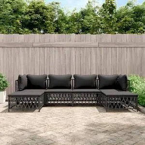 vidaXL Patio Furniture Set 6 Piece Sectional Sofa with Cushions Anthracite Steel