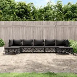 vidaXL Patio Furniture Set 7 Piece Sectional Sofa with Cushions Anthracite Steel