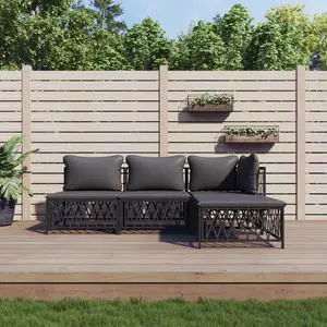 vidaXL Patio Furniture Set 4 Piece Sectional Sofa with Cushions Anthracite Steel