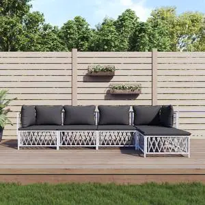 vidaXL Patio Furniture Set 5 Piece Sectional Sofa with Cushions White Steel