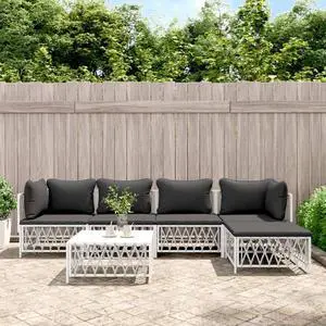 vidaXL Patio Furniture Set 6 Piece Sectional Sofa with Cushions White Steel