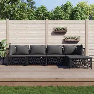 vidaXL Patio Furniture Set 5 Piece Sectional Sofa with Cushions Anthracite Steel