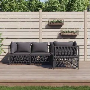 vidaXL Patio Furniture Set 4 Piece Sectional Sofa with Cushions Anthracite Steel