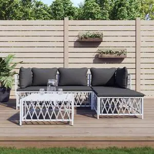 vidaXL Patio Furniture Set 5 Piece Sectional Sofa with Cushions White Steel