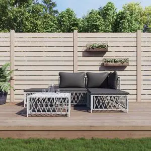 vidaXL Patio Furniture Set 5 Piece Sectional Sofa with Cushions White Steel