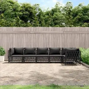 vidaXL Patio Furniture Set 6 Piece Sectional Sofa with Cushions Anthracite Steel