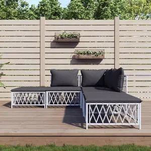 vidaXL Patio Furniture Set 5 Piece Sectional Sofa with Cushions White Steel