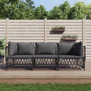vidaXL Patio Furniture Set 3 Piece Sectional Sofa with Cushions Anthracite Steel