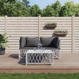 vidaXL Patio Furniture Set 3 Piece Outdoor Loveseat with Cushions White Steel