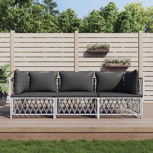vidaXL Patio Furniture Set 3 Piece Sectional Sofa with Cushions White Steel