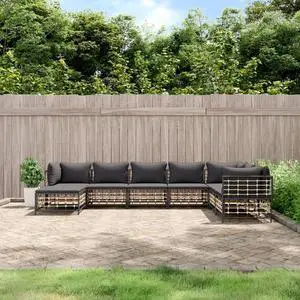 vidaXL Patio Furniture Set 8 Piece Sofa with Cushions Anthracite Poly Rattan