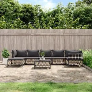 vidaXL Patio Furniture Set 8 Piece Sofa with Cushions Anthracite Poly Rattan