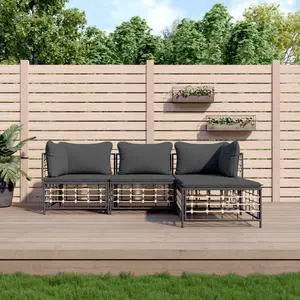 vidaXL Patio Furniture Set 4 Piece Sofa with Cushions Anthracite Poly Rattan