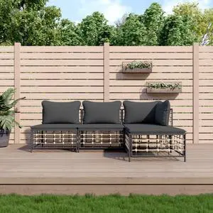 vidaXL Patio Furniture Set 4 Piece Sofa with Cushions Anthracite Poly Rattan