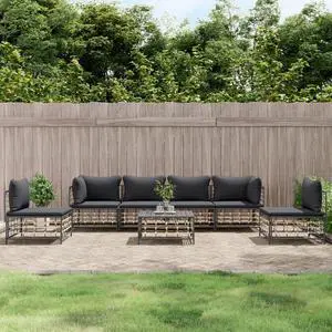 vidaXL Patio Furniture Set 7 Piece Chair with Cushions Anthracite Poly Rattan