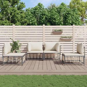 vidaXL Patio Furniture Set 4 Piece Loveseat with Cushions Anthracite Poly Rattan